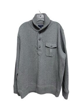 Lands’ End Men’s Gray Knit Mock Neck Sweater Grandpa Fisherman Size Large